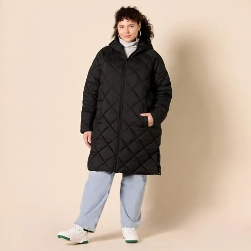 Amazon Essentials Women's Heavyweight Diamond Quilted Knee Length Puffer Coat, Black, X-Small