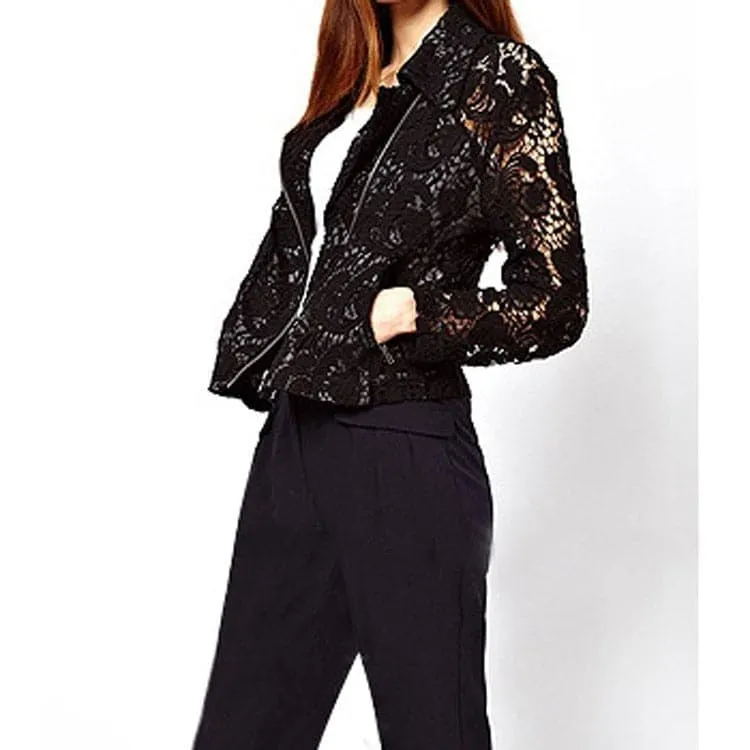 ASM Women's Elegant Fashion Premium Quality Black Lace Design Biker Jacket