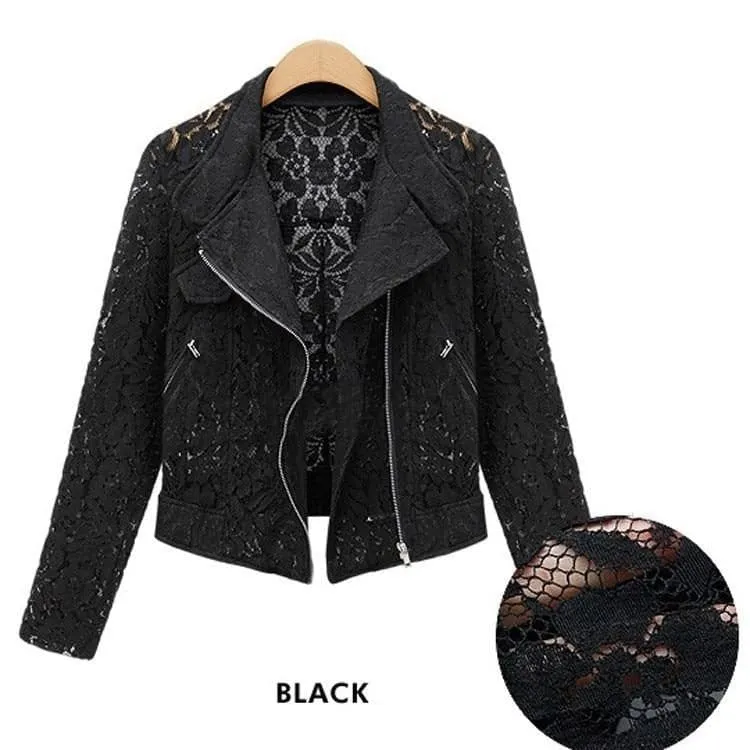 ASM Women's Elegant Fashion Premium Quality Black Lace Design Biker Jacket