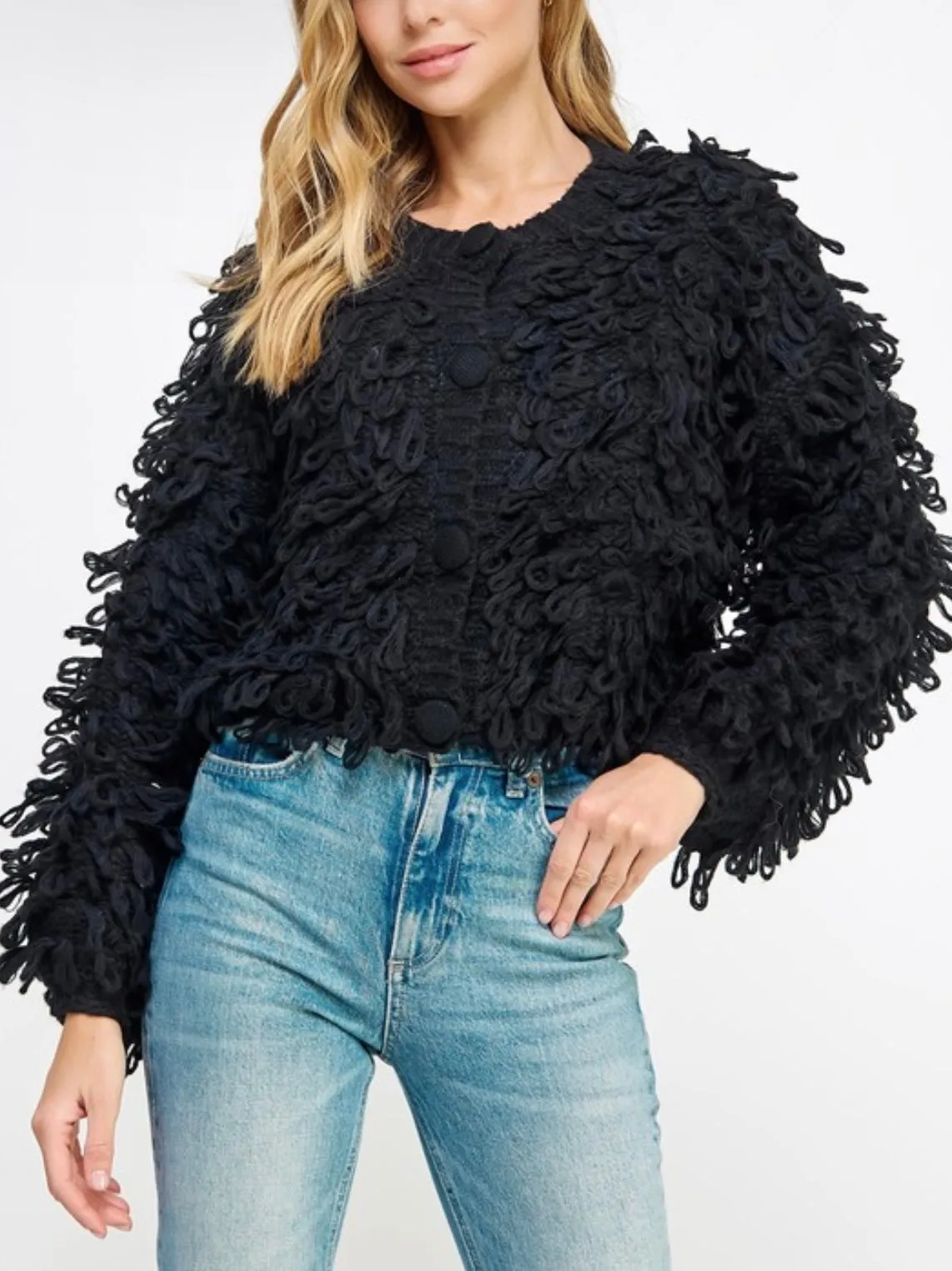 Black shaggy jacket coat