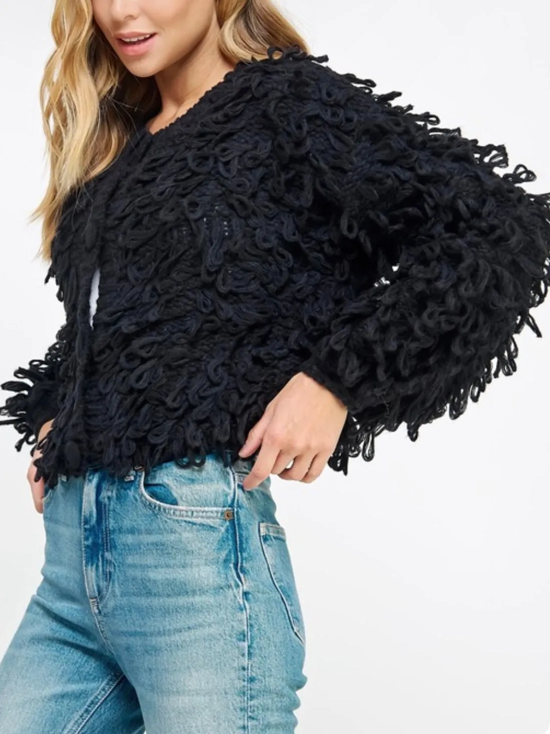 Black shaggy jacket coat