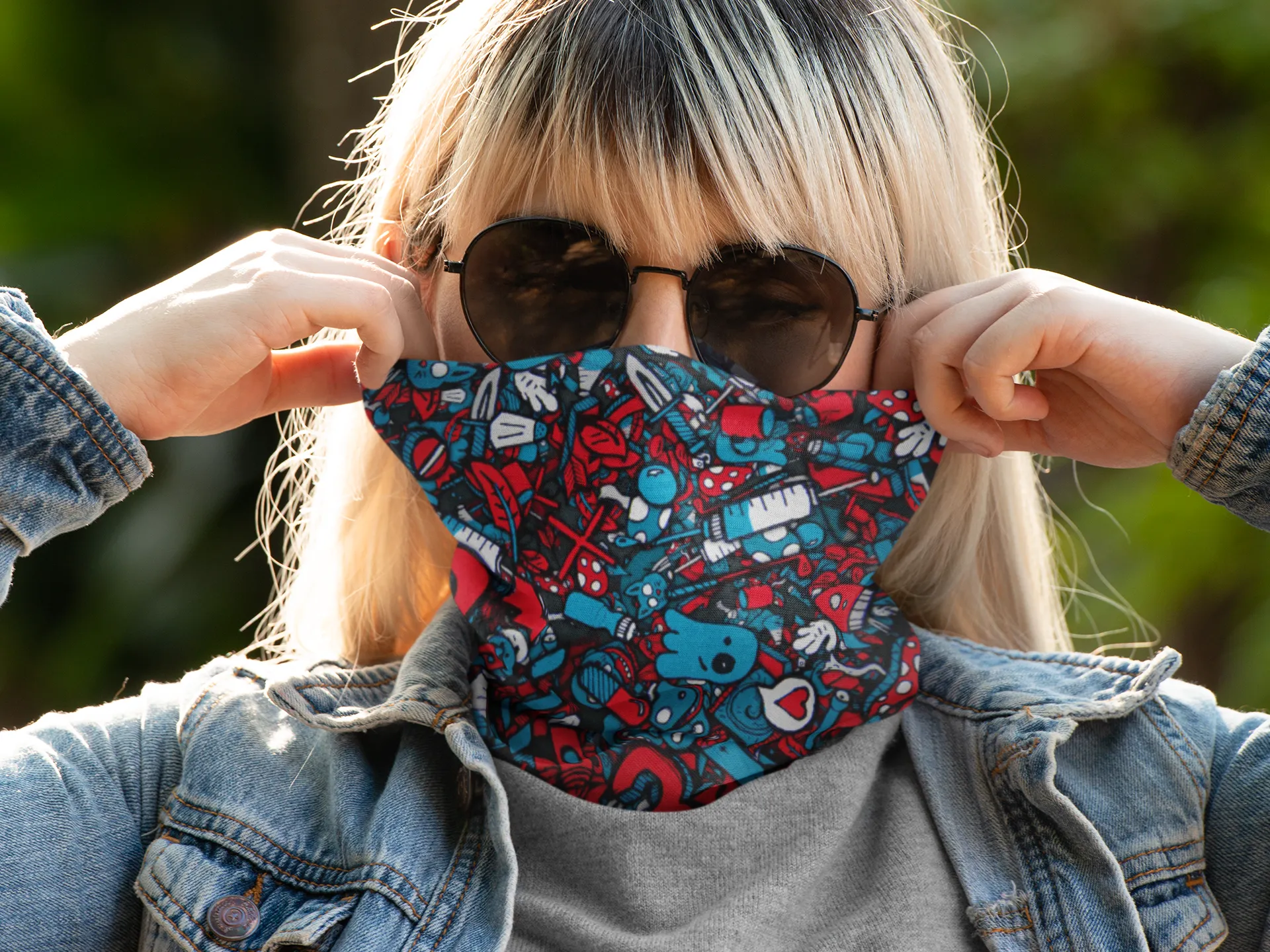 Blue & Red Boo Doodle Unisex Face Bandana