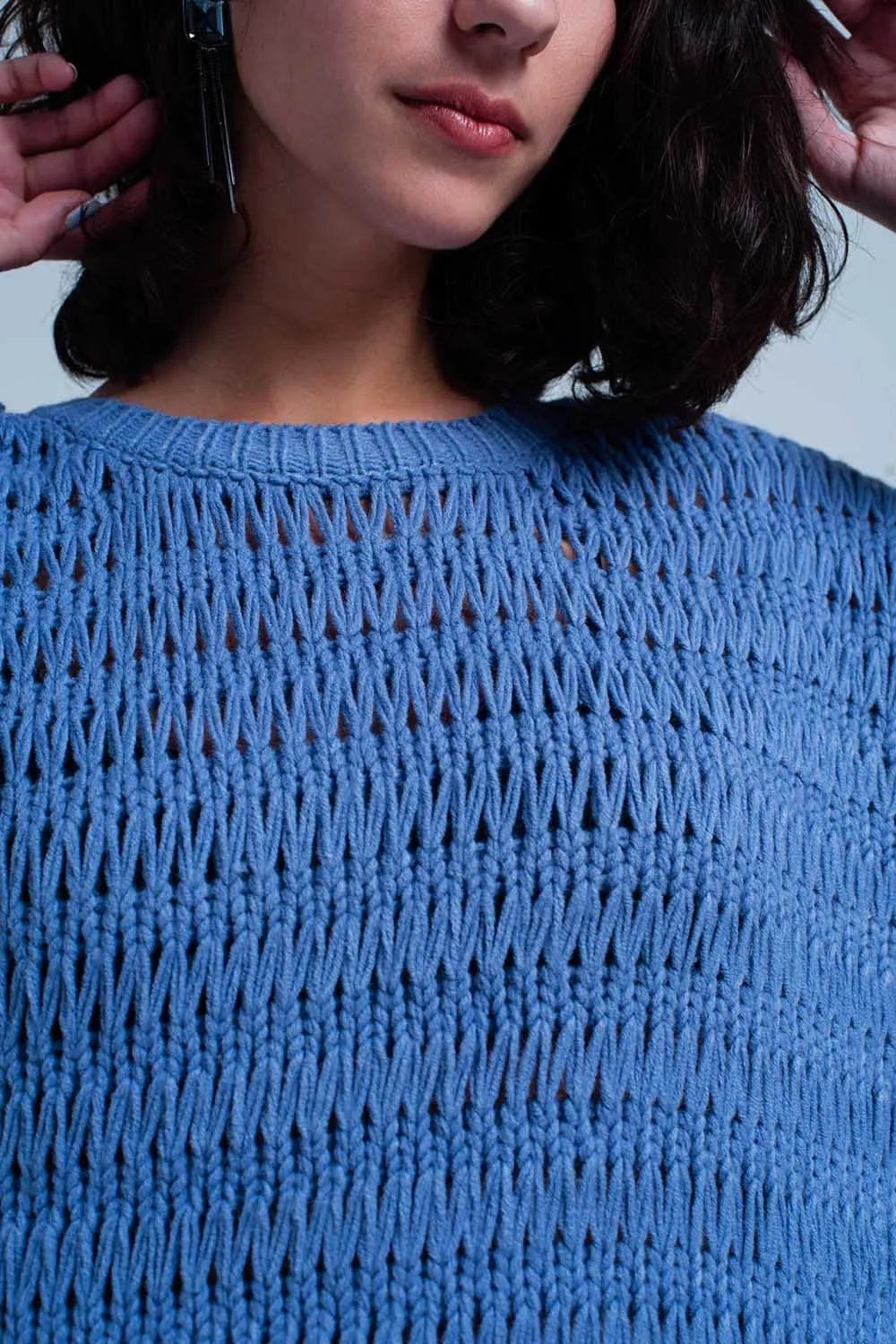 Blue Dropstitch Knitted Sweater