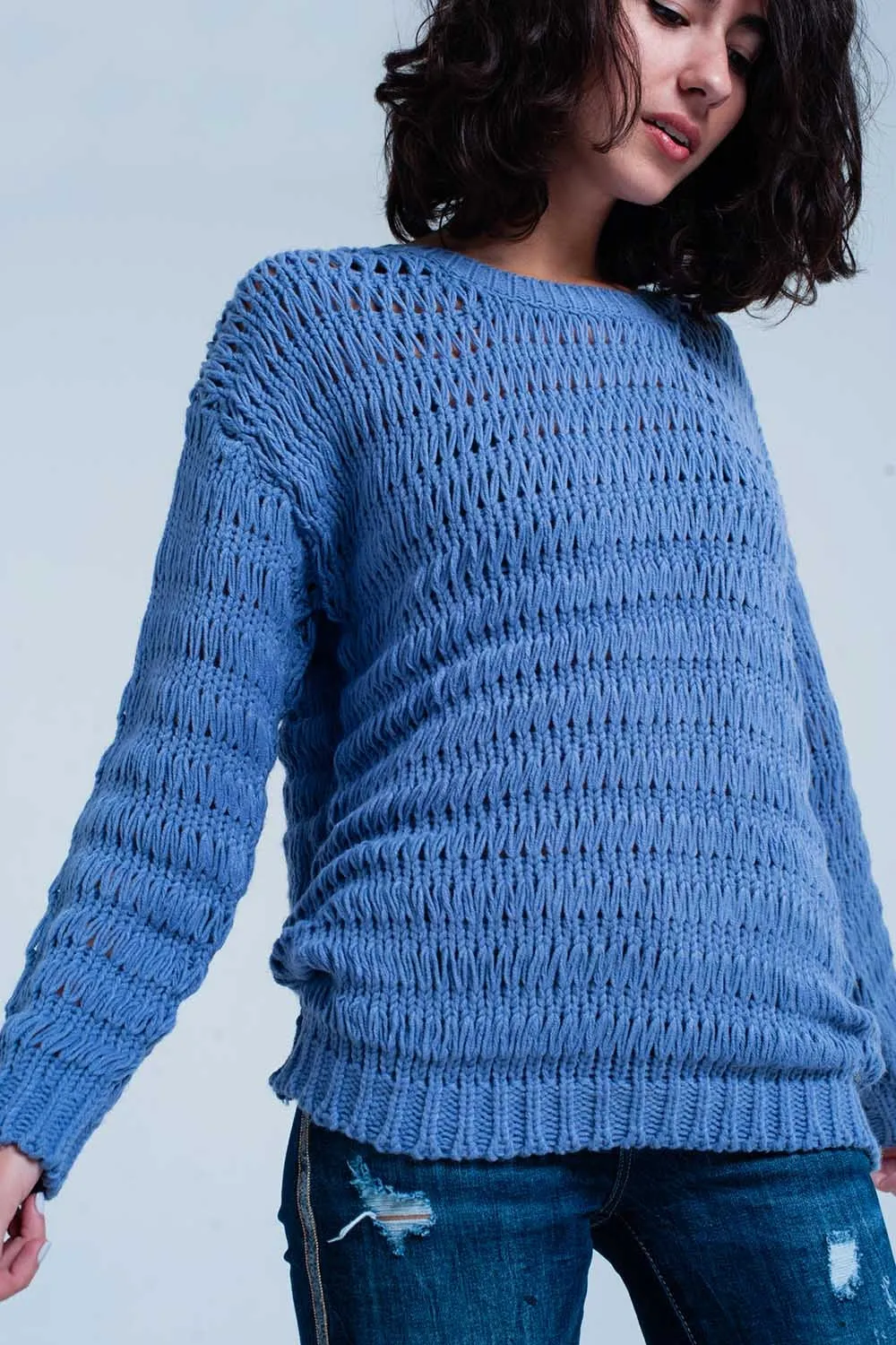 Blue Dropstitch Knitted Sweater