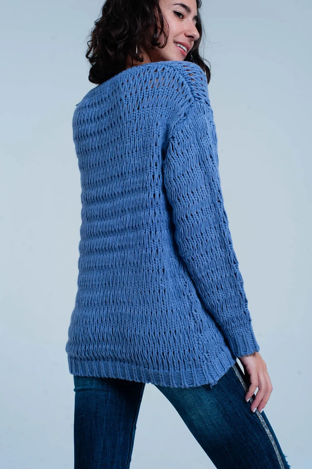 Blue Dropstitch Knitted Sweater