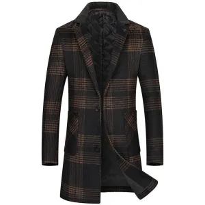 BRADFORD Design Collection Men's Fashion Brown Plaid Coat Jacket Premium Quality Long Wool Brown Plaid Trench Coat Jacket