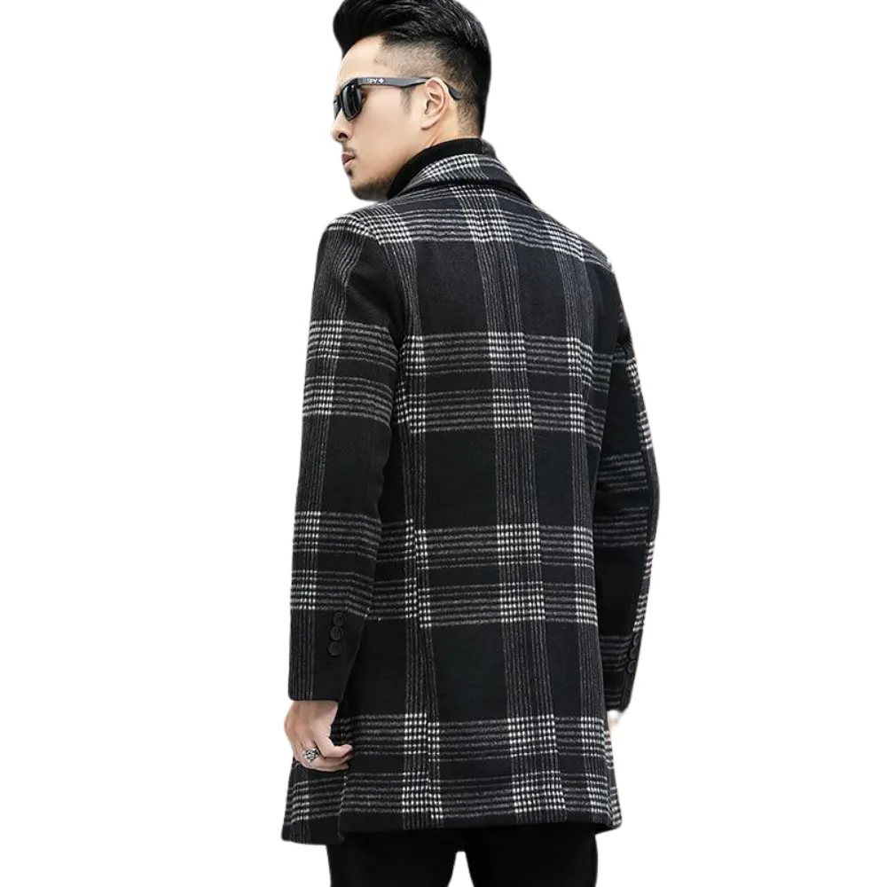 BRADFORD Design Collection Men's Fashion Brown Plaid Coat Jacket Premium Quality Long Wool Brown Plaid Trench Coat Jacket