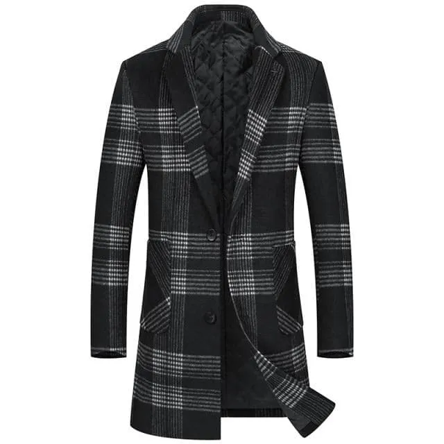 BRADFORD Design Collection Men's Fashion Brown Plaid Coat Jacket Premium Quality Long Wool Brown Plaid Trench Coat Jacket