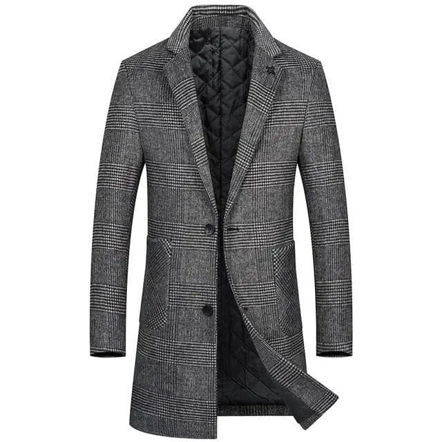 BRADFORD Design Collection Men's Fashion Brown Plaid Coat Jacket Premium Quality Long Wool Brown Plaid Trench Coat Jacket