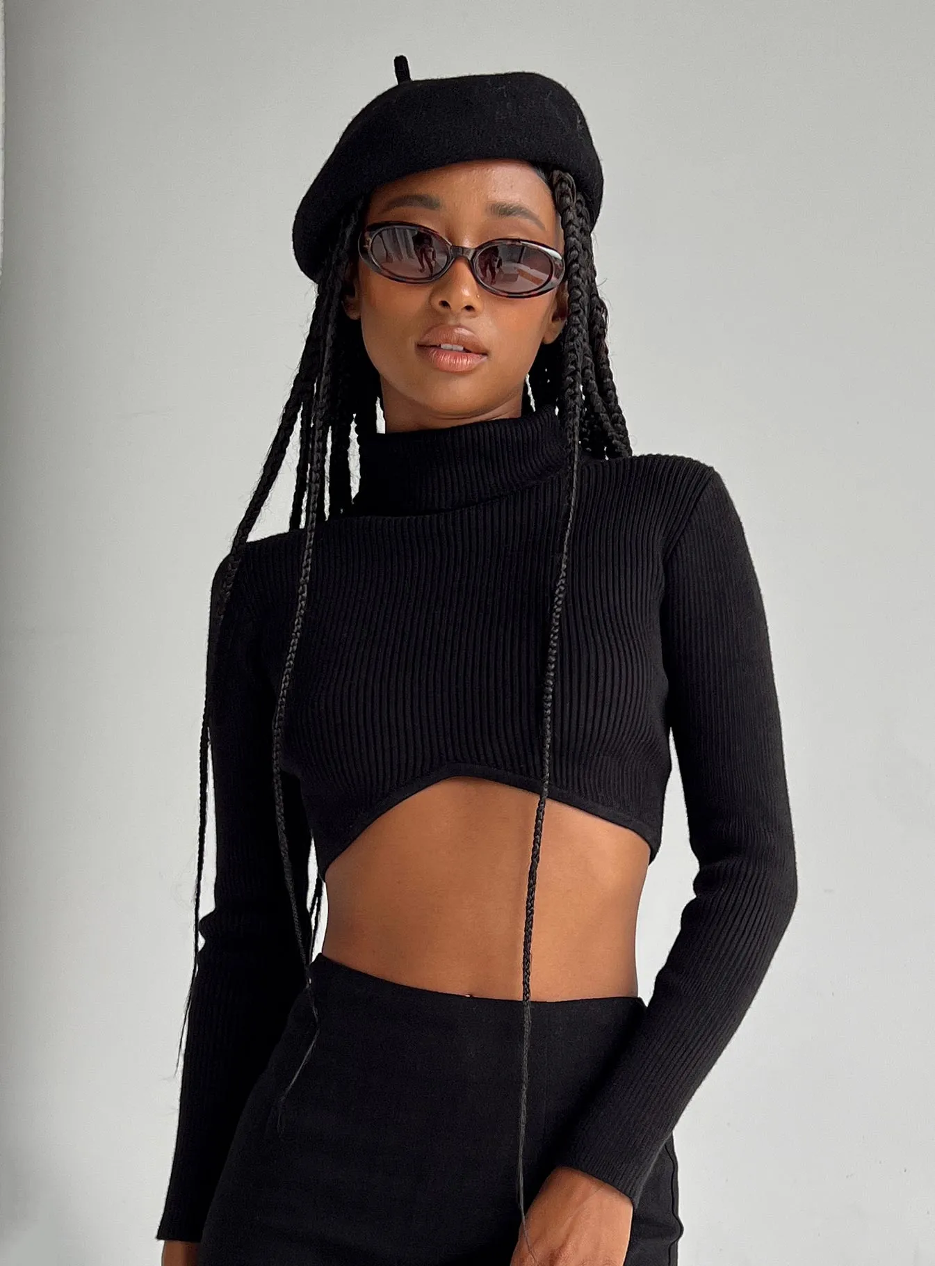 Brier Long Sleeve Turtleneck Top Black