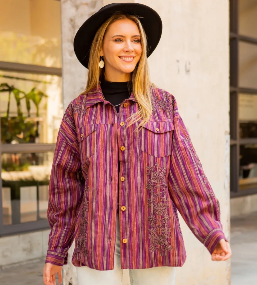 Burgundy Striped Shirt/Jacket