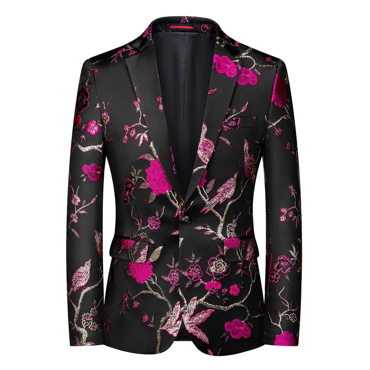 CGSUITS Men's Fashion Luxury Style Floral Embroidery Black & Gold Blazer Suit Jacket