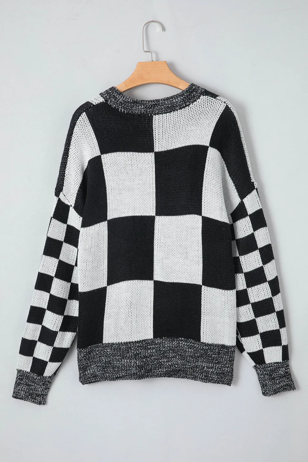 Checkered Print Drop Shoulder Sweater