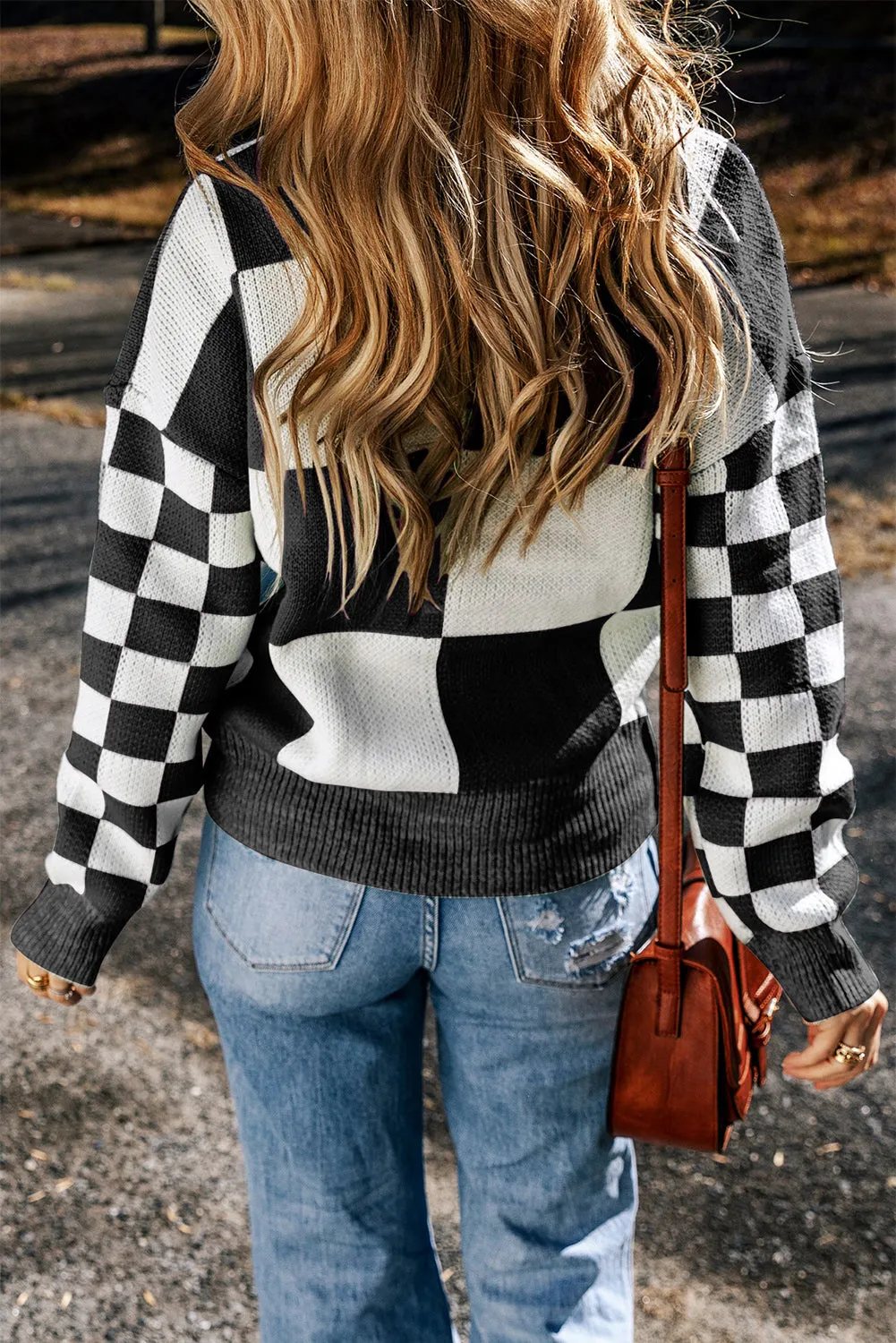 Checkered Print Drop Shoulder Sweater