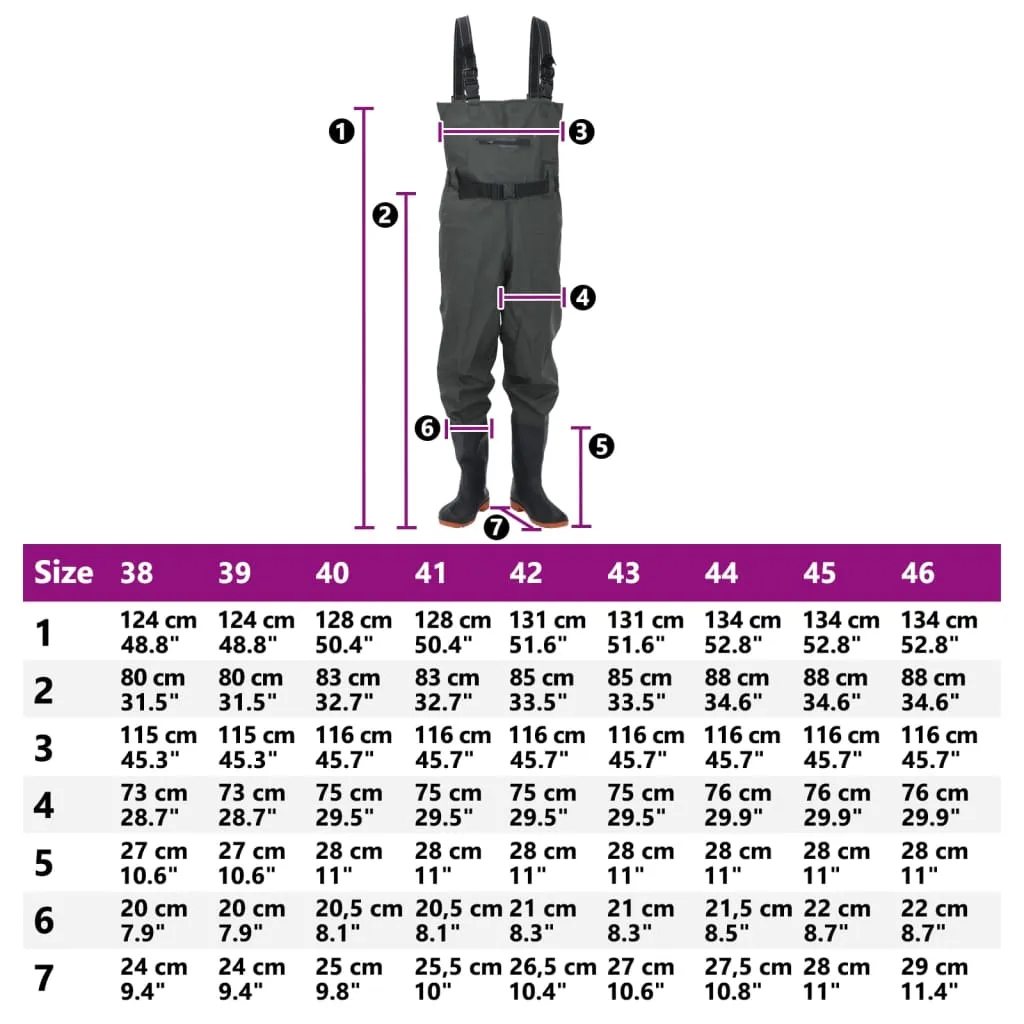 Chest Waders with Boots and Belt Dark Green Size 39