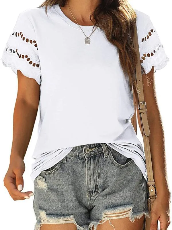 Chic Lace-Detail Herringbone Knit Top for Women