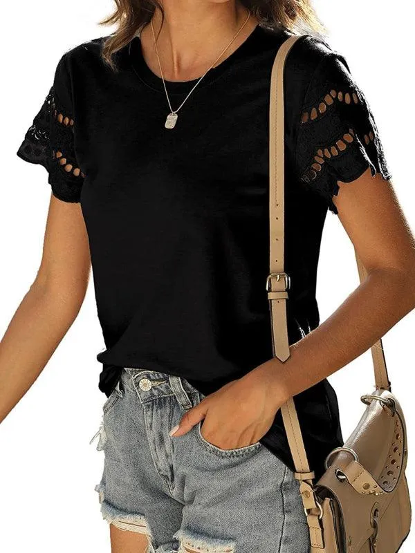 Chic Lace-Detail Herringbone Knit Top for Women