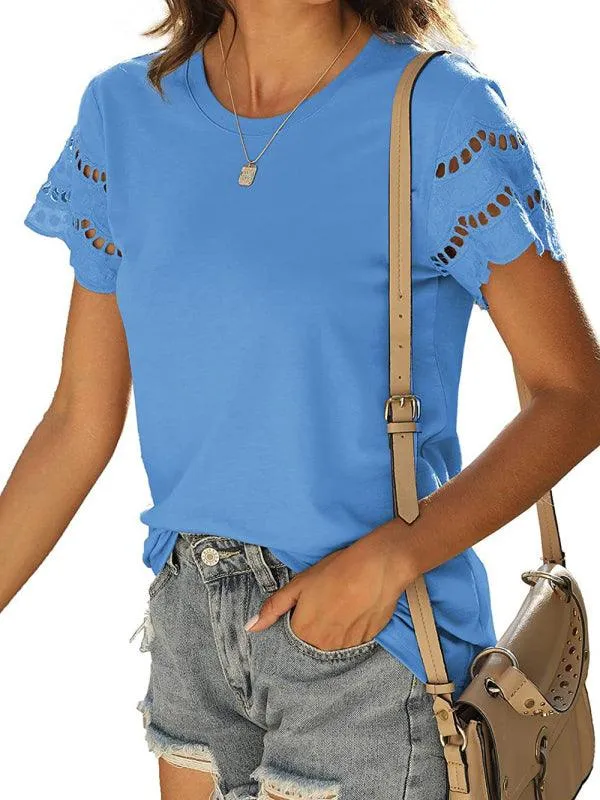 Chic Lace-Detail Herringbone Knit Top for Women