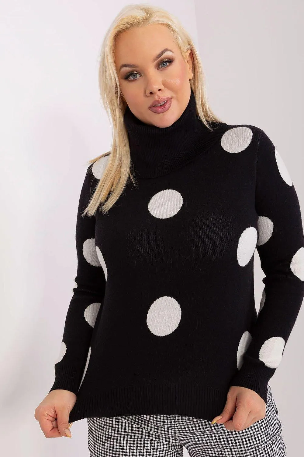 Chic Polka Dot Plus Size Turtleneck Sweater for Women