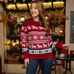 Christmas Reindeer Pattern Fair Isle Crew Neck Holiday Sweater