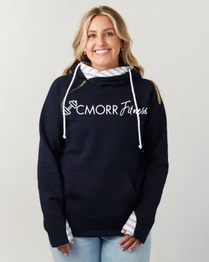 Cmorrfitness Logo WHITE OR BLACK LETTERING Colette Morris Women's Double Hood Sweatshirt