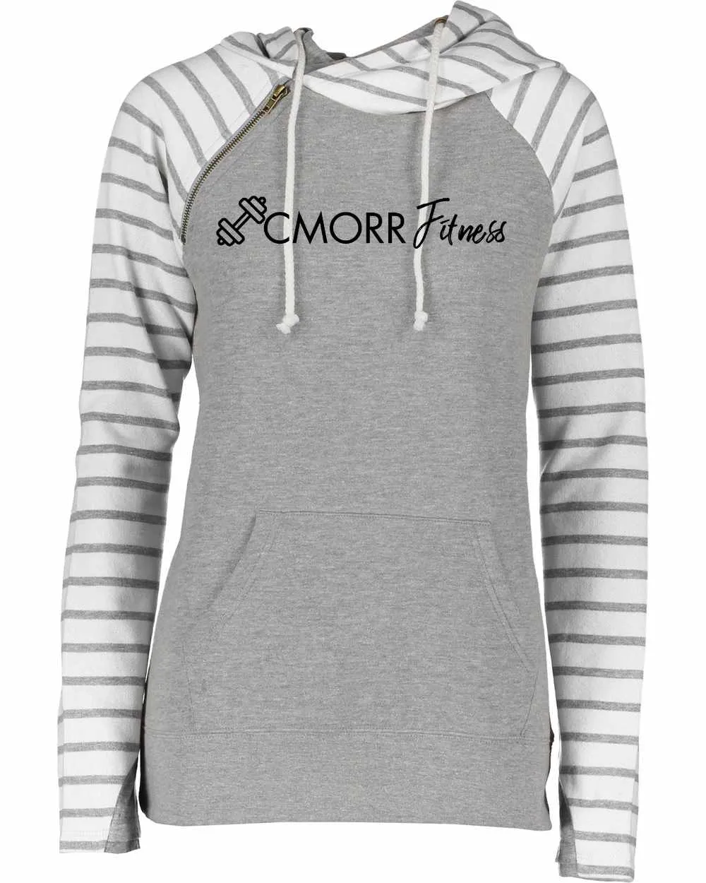 Cmorrfitness Logo WHITE OR BLACK LETTERING Colette Morris Women's Double Hood Sweatshirt