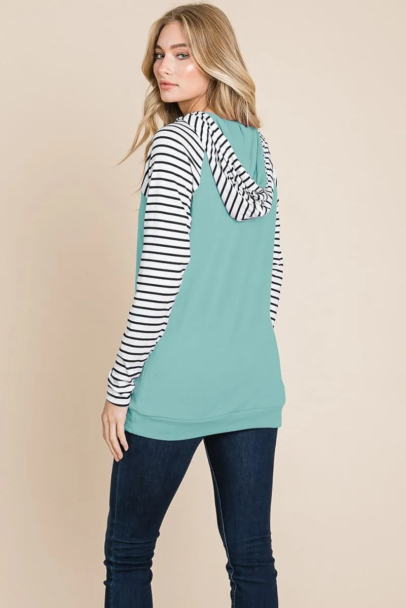 Color Block Striped Double Hoodie Sweatshirts