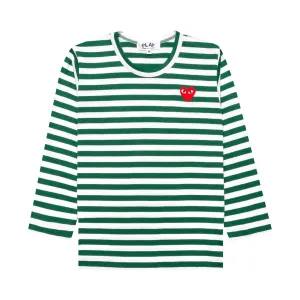 Comme des Garçons PLAY children's long sleeve T-shirt with striped heart color Green/white