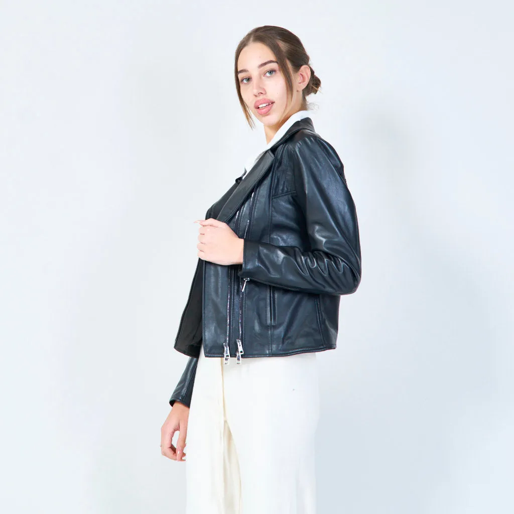 Cropped biker leather jacket wholesale