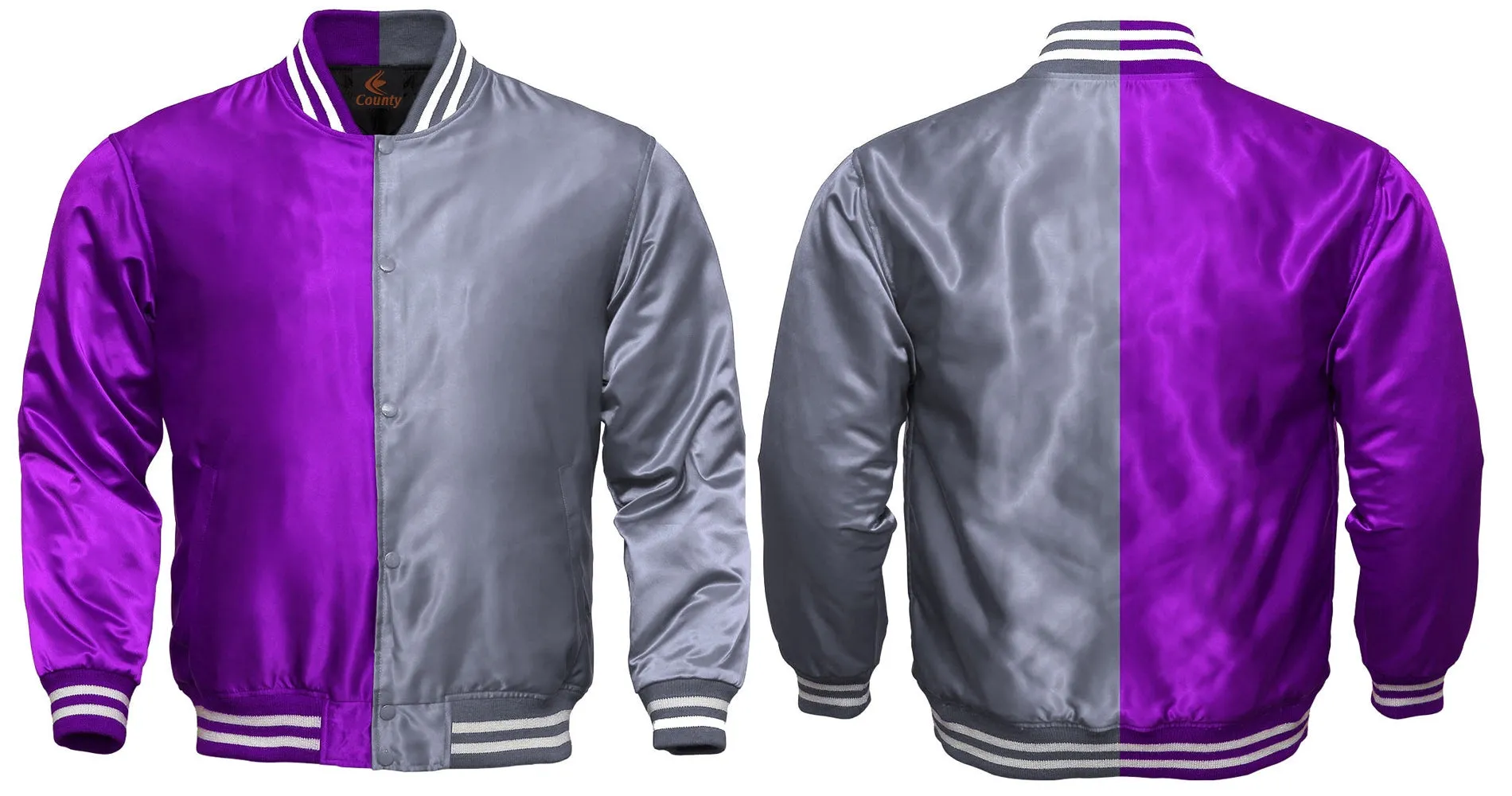 Custom Varsity Jackets Purple Silver Satin Jacket Mens Letterman Jacket