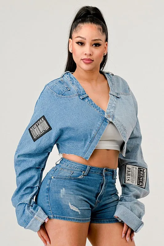 DENIM PATCHED CROPPED TOP