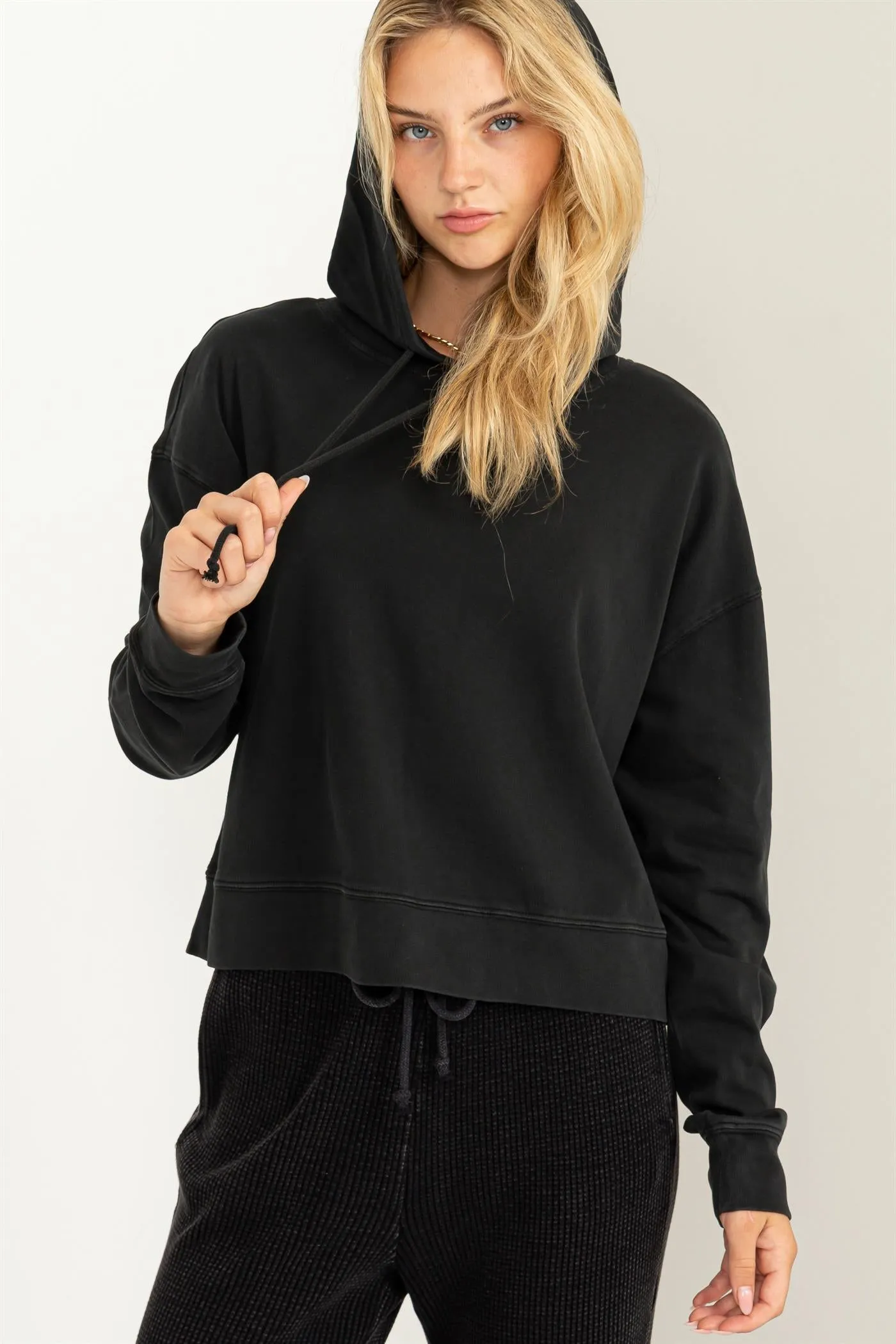 DZ23E999-LONG SLEEVE DRAWSTRING HOODIE