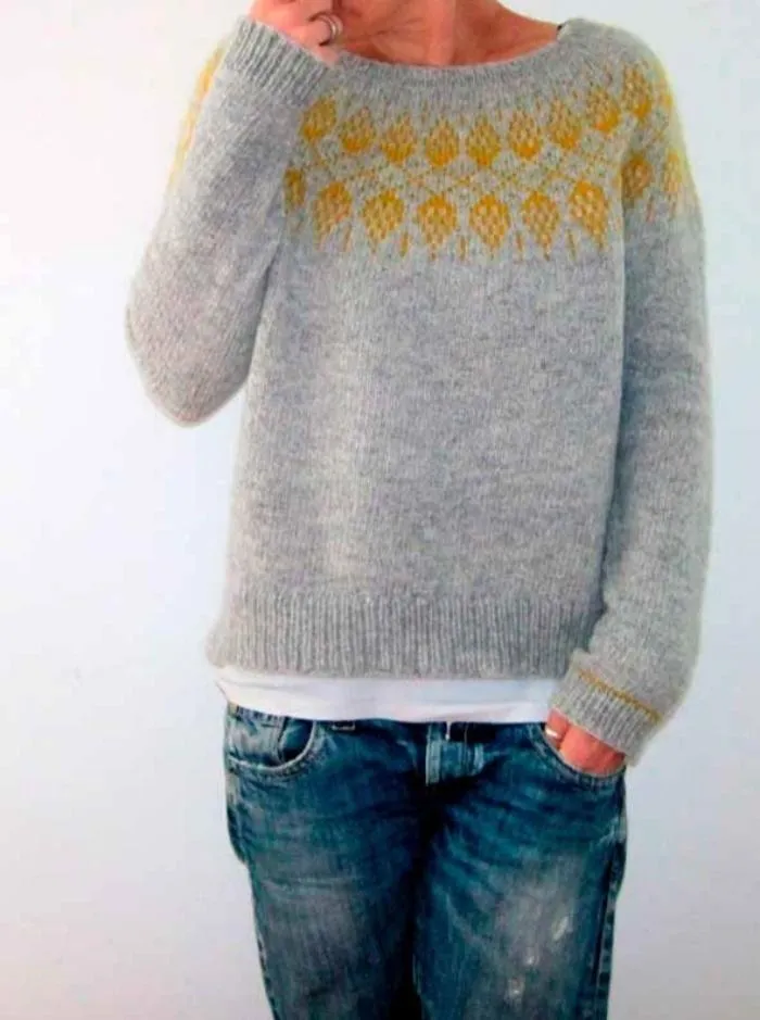 Fair Isle Crewneck Sweater Winter Holiday Oversized Soft Long Sleeve Knitted Pullover Top