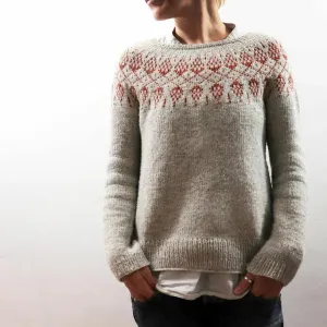 Fair Isle Crewneck Sweater Winter Holiday Oversized Soft Long Sleeve Knitted Pullover Top