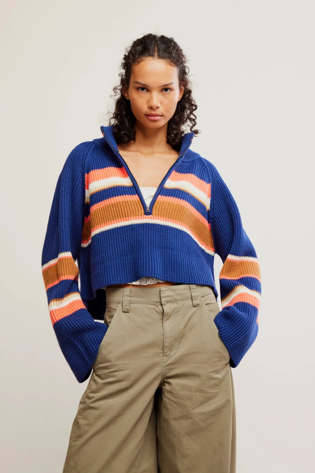 Free People Striped Greta Half Zip - Indigo Pura Combo