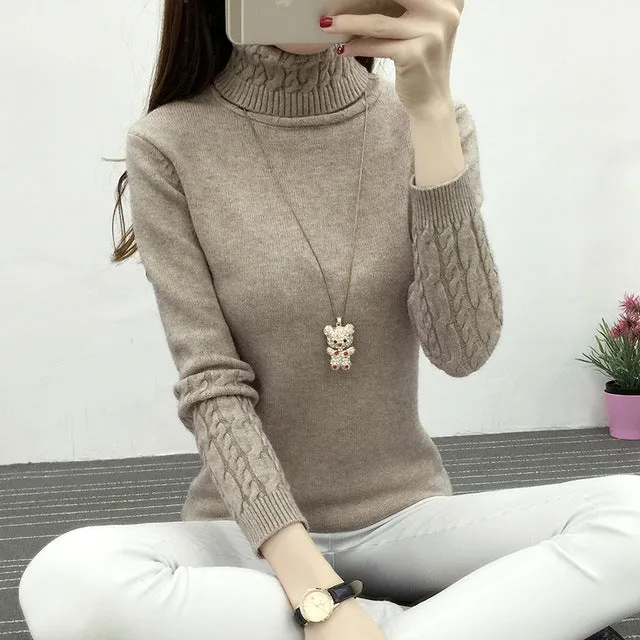 (FREE SHIPPING) Winter Casual Elastic Turtleneck Knitwear Tops