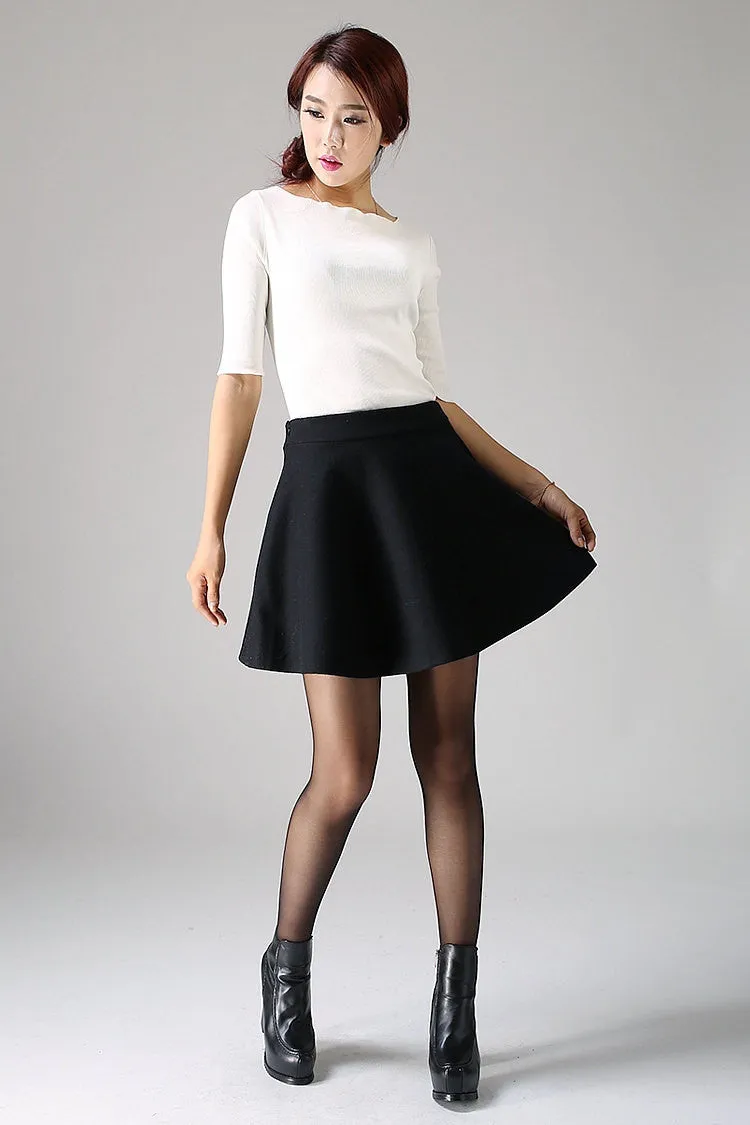 Handmade Flared Grey Wool Mini Skirt - High Waist Winter Fashion 0358#