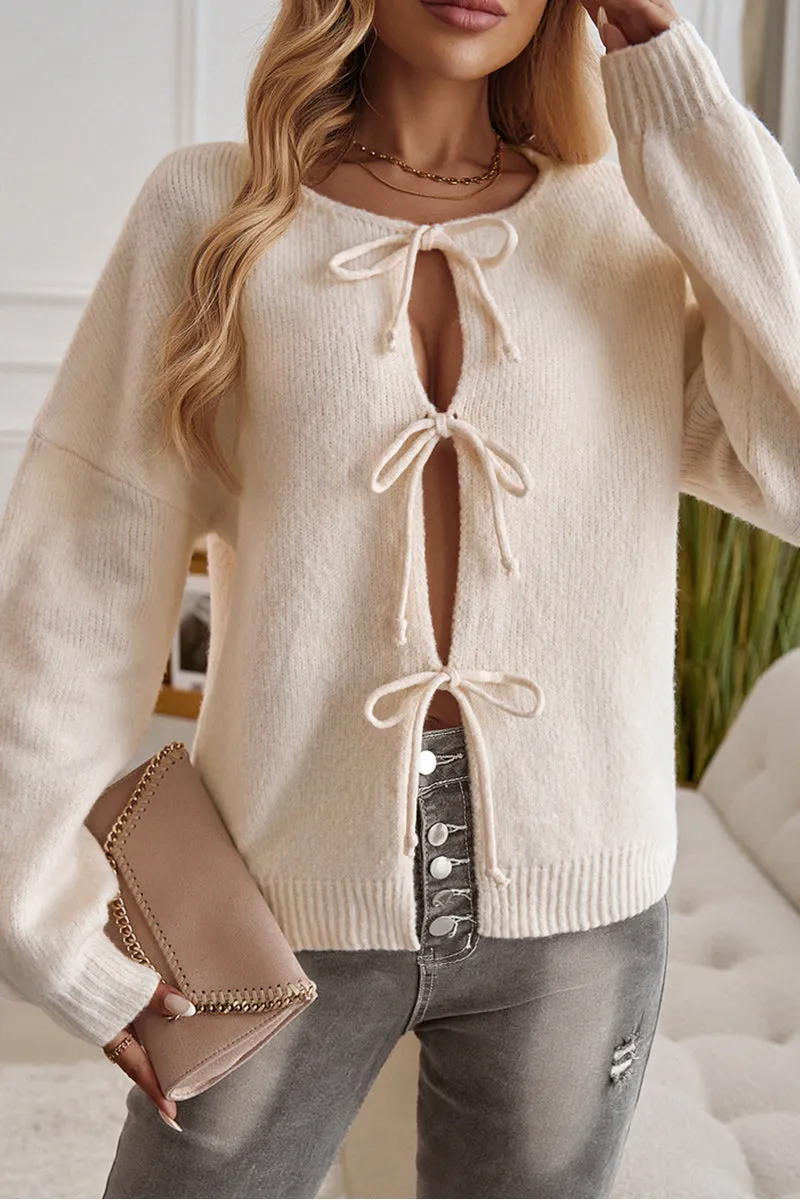 HWR1361 Sweet Bow-Tie Knit Cardigan