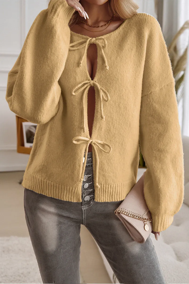 HWR1361 Sweet Bow-Tie Knit Cardigan