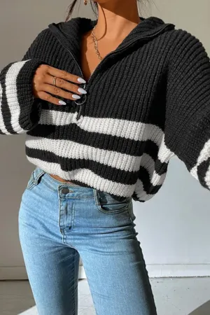 HWS1145 Striped Quarter-Zip Sweater