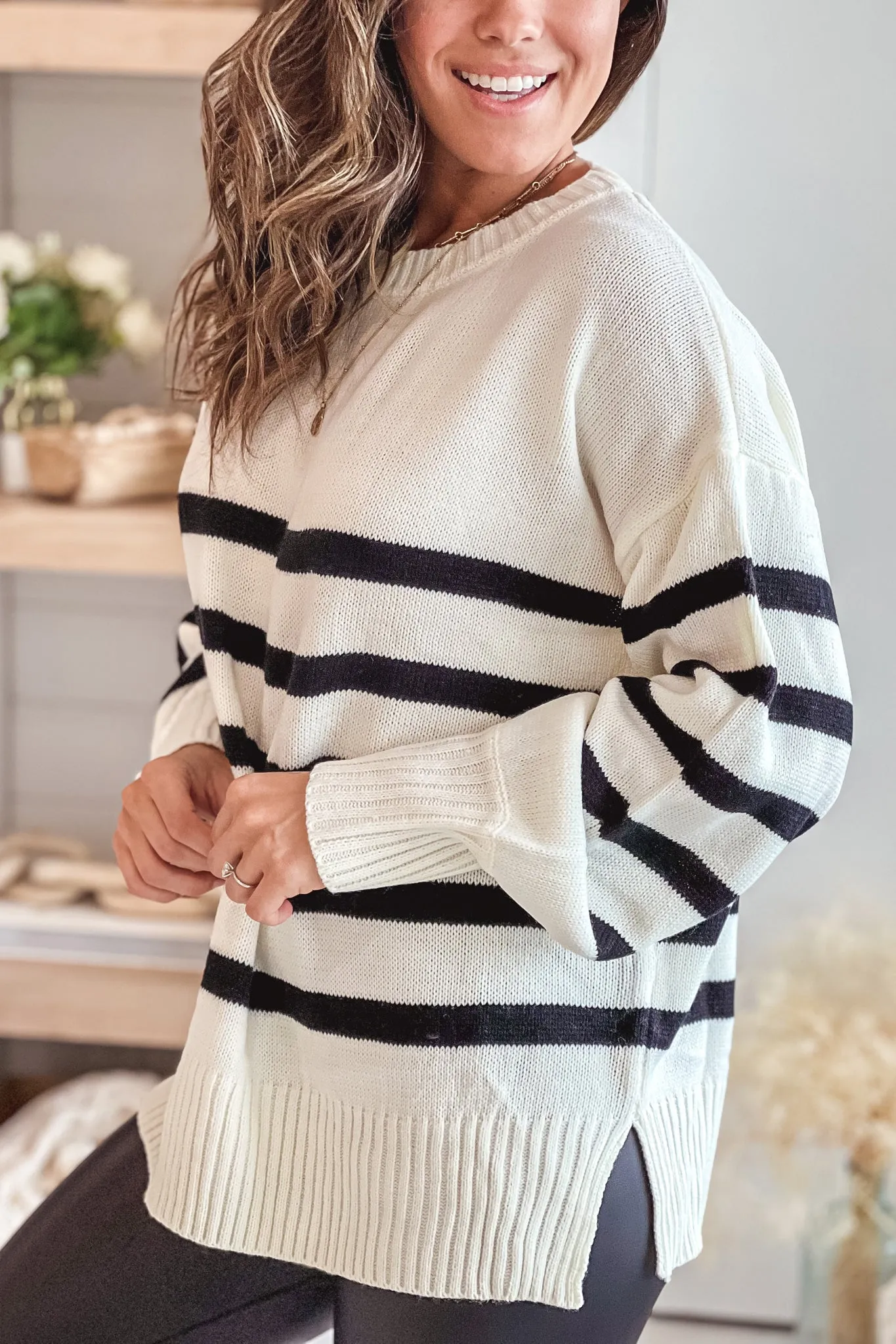 Ivory And Black Striped Sweater