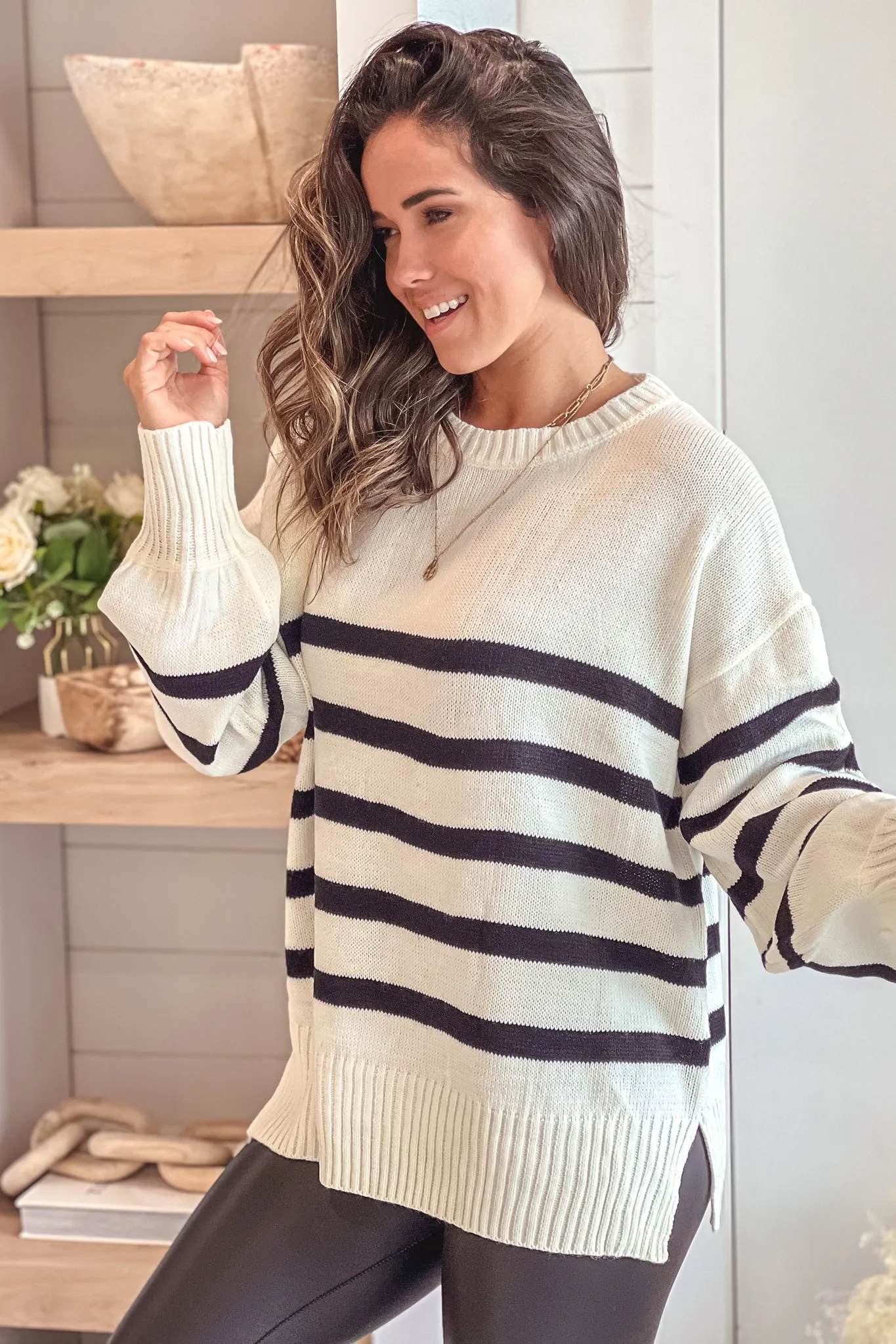 Ivory And Black Striped Sweater