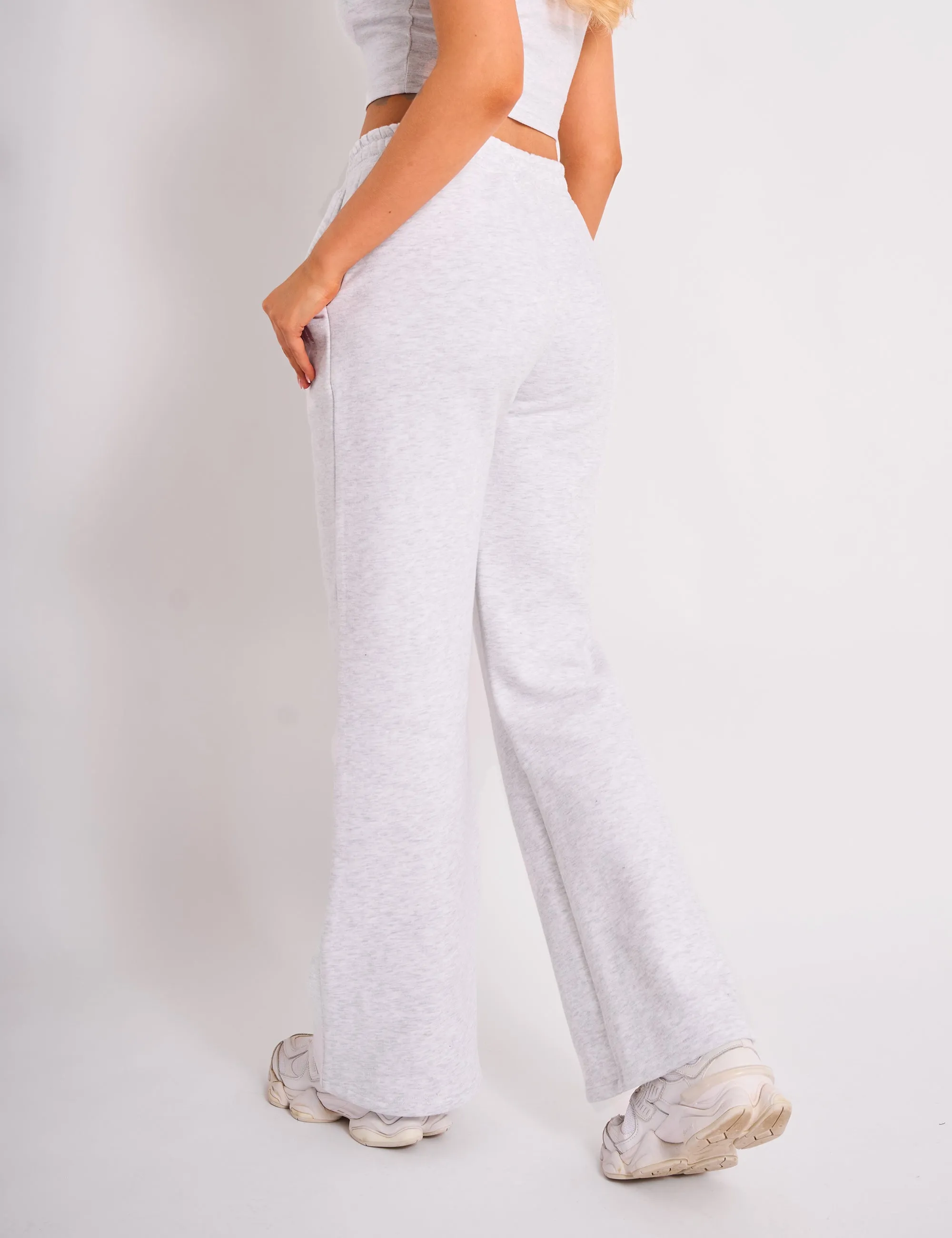 Kaiia Bubble Logo Wide Leg Joggers Grey Marl & Pink