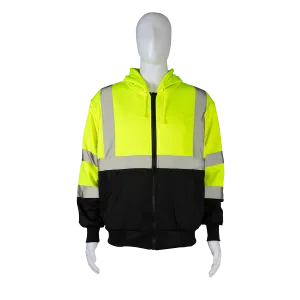 LBHSW-C3 ANSI Class 3 High-Vis Lime & Black Bottom Two Tone 16 OZ. Thermal Lined Zip-Up Hoodie