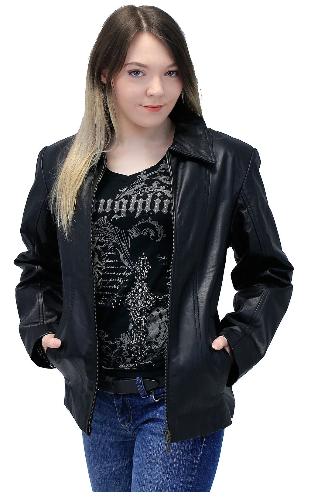 Lightweight Black Basic Cowhide Leather Jacket #L703K ()