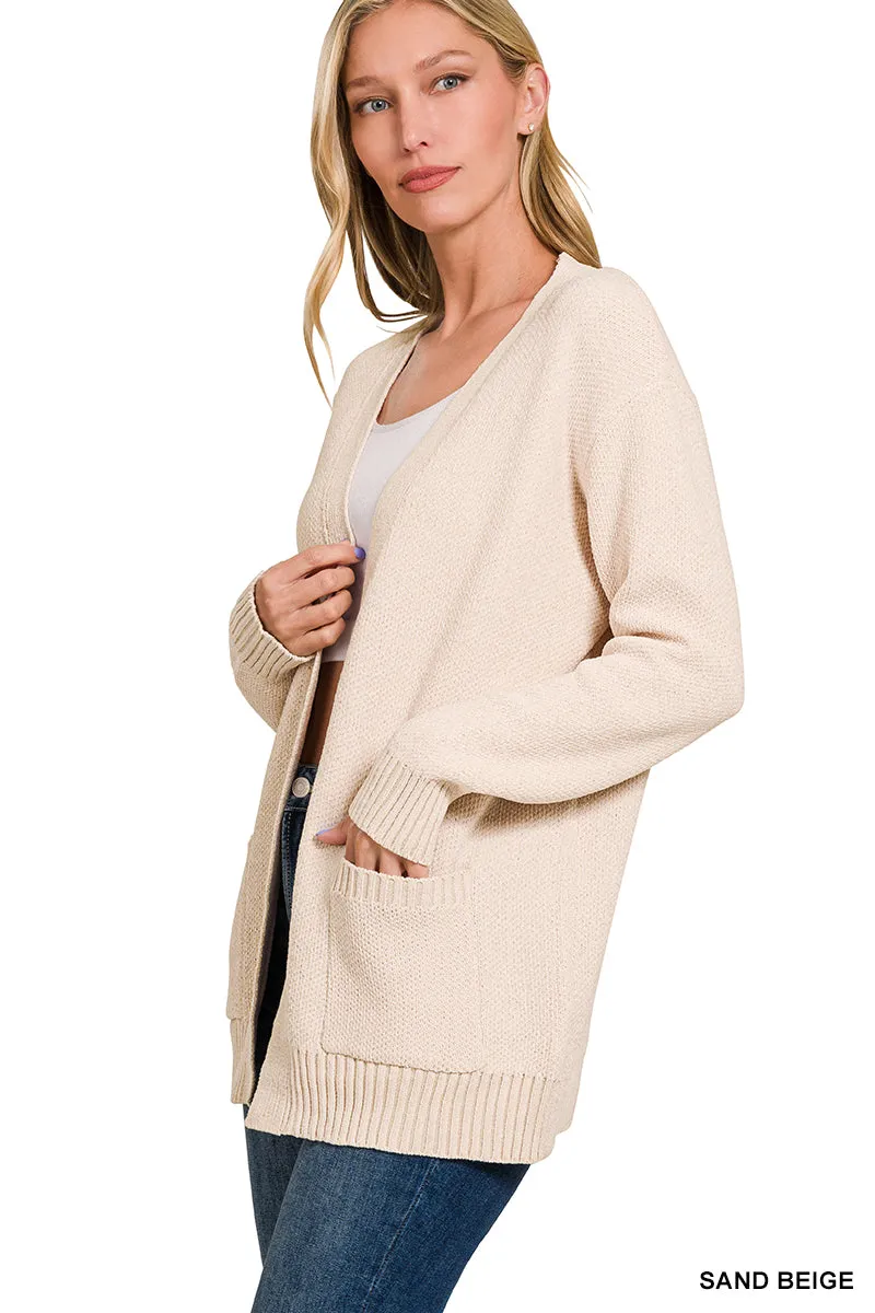 Melange Open Front Sweater Cardigan with Pockets!