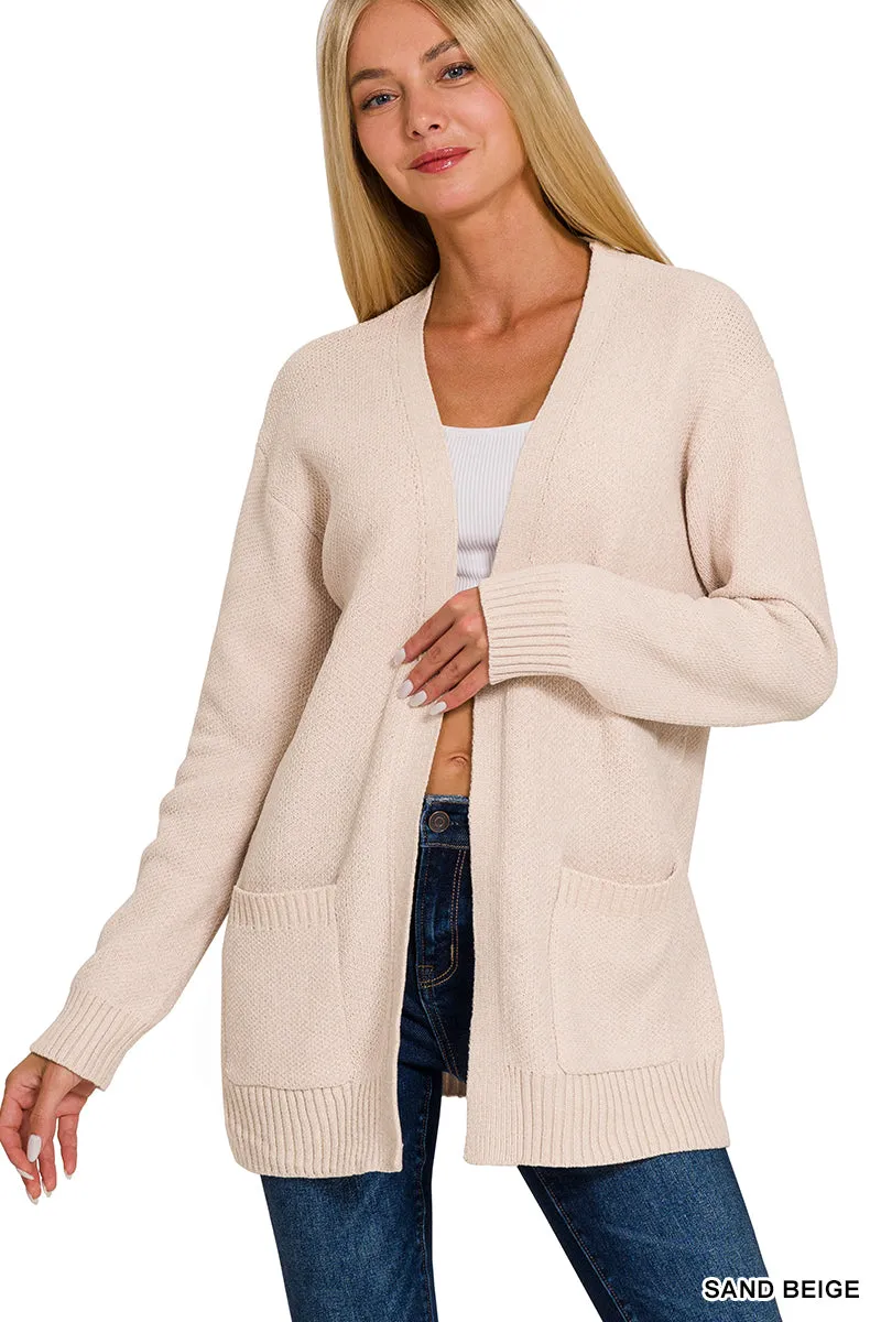 Melange Open Front Sweater Cardigan with Pockets!