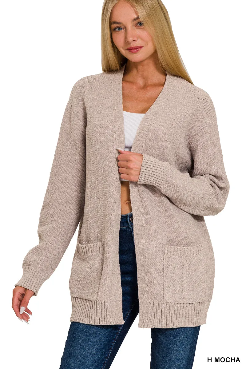 Melange Open Front Sweater Cardigan with Pockets!