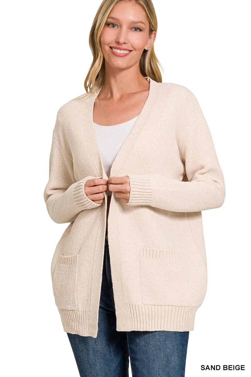 Melange Open Front Sweater Cardigan with Pockets!