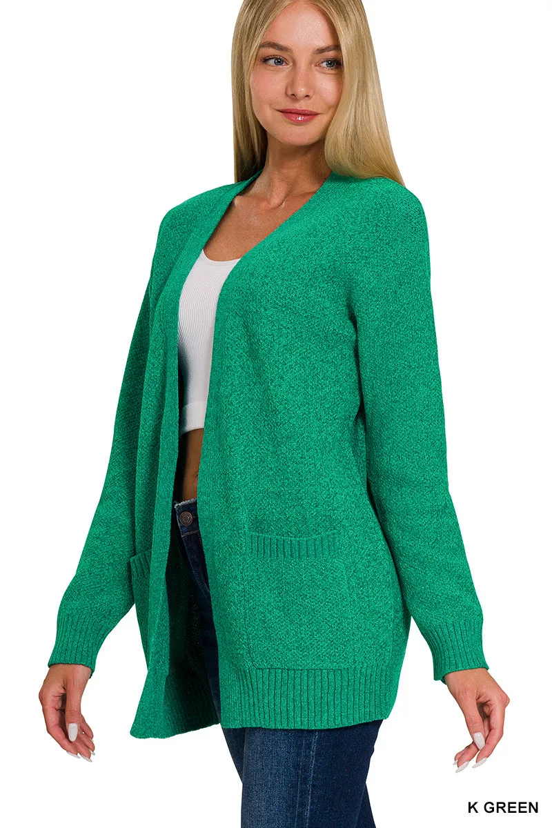 Melange Open Front Sweater Cardigan with Pockets!